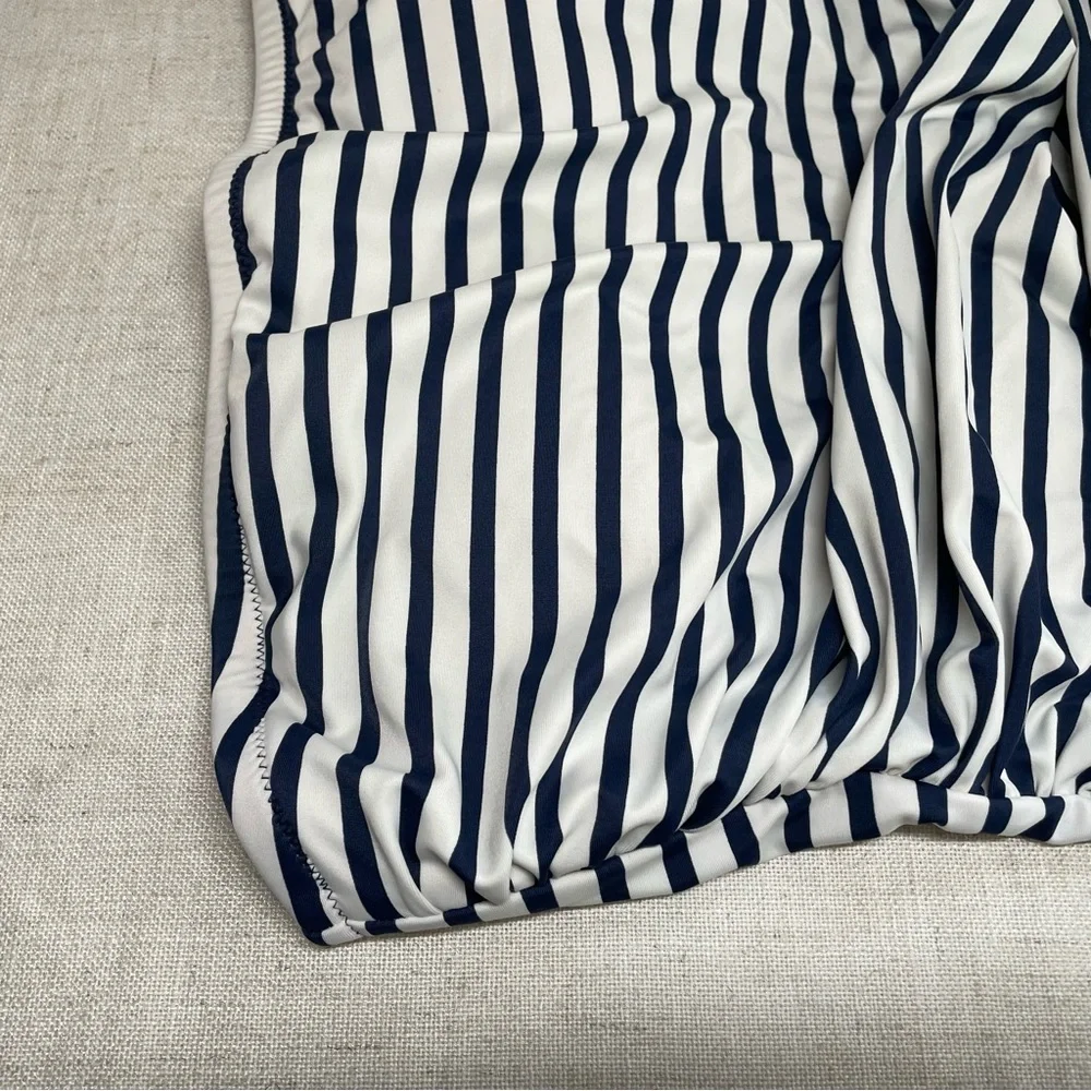 J. Crew Bandeau Navy and White Striped Full Coverage Swimsuit